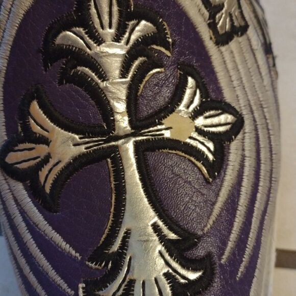Aguila Real Botas Vaquera Boot leather Point toe western silver cross purple - Picture 15 of 16